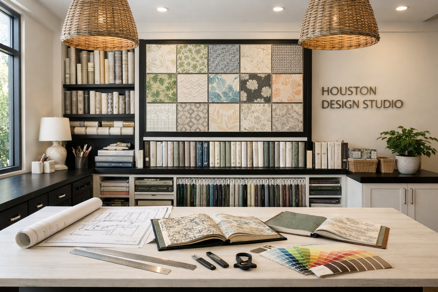 Wilson Supply Corporate Office wallpaper consultation space in Houston with design samples